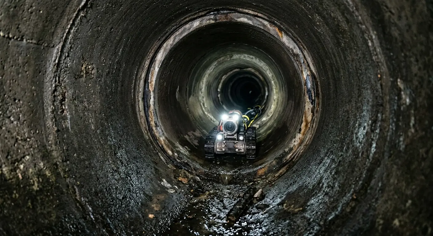 Robotic sewer camera inspecting pipe interior for Sewer Line Cleaning in Dunmore